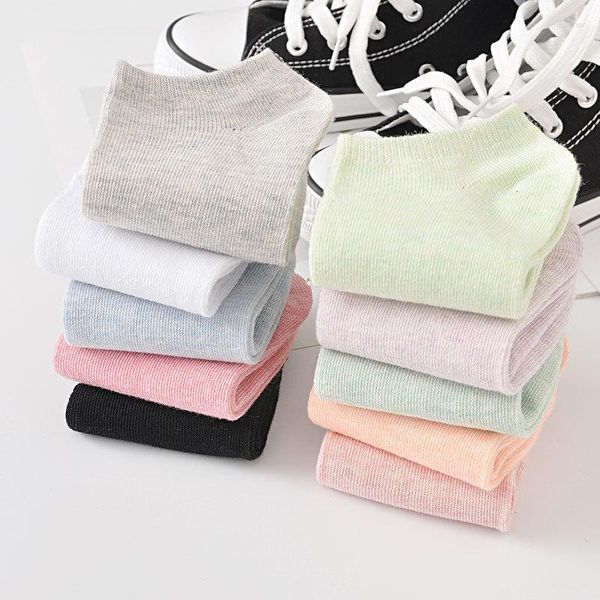 Chaussettes pour femmes, 6 paires de 10 couleurs, mode femme, bonbons, cheville, mignonnes, solides, pantoufles d'été Cool