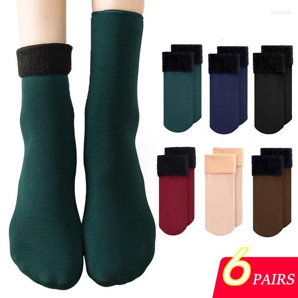 Femmes chaussettes 6 paires femmes hommes hiver chaud neige épaissir thermique doux solide laine cachemire maison bottes plancher