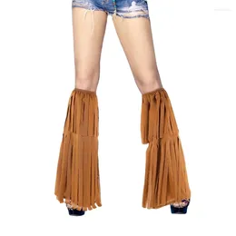 Dames Sokken 652F Dames Hippie Fringe Boot Covers Bruin Kostuumaccessoires 60s 70s Kwasten Lange Geschenken