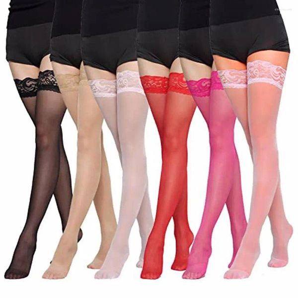 Chaussettes de femmes 6 pièces à la mode semi-cheminée High Stockings Embellir la courbe des jambes Collons de soie inodore Silky