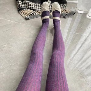 Dames sokken 8 kleuren mode gebreide warme panty vrouwelijke uitgerekte gestreepte panty's luxe lange kousen winter bodem leggings