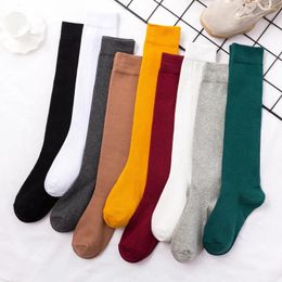 Chaussettes longues en coton pour femmes, 8 couleurs, automne-hiver, Harajuku, décontractées, chaudes, pour étudiantes, couleur unie, Sox 2024