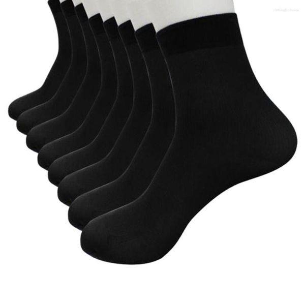 Chaussettes longues respirantes en Fiber de bambou pour femmes, 8 pièces/ensemble, rayures fines, unisexes, en soie, sport, antibactériennes, noires, Business