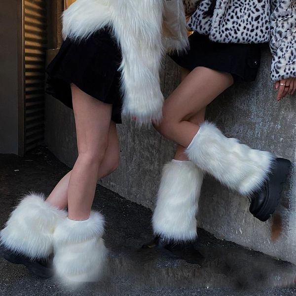 Calcetines de mujer de los años 90, calcetín blanco de piel sintética, calentador de piernas, mallas de invierno Jk, botas góticas Y2K para chica, cubierta de bota Harajuku Lolita, manga de pie