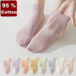 Chaussettes 95% coton pour femmes, haute qualité, maille respirante, couleur unie, courtes, bonbon, déodorant antibactérien, printemps été