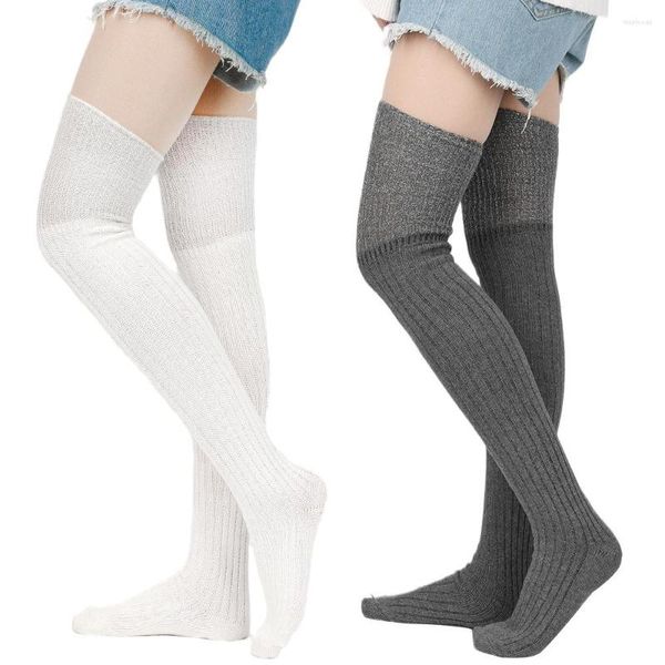 Calcetines largos por encima de la rodilla para mujer, cálidos, para invierno, para chicas, en blanco y negro, hasta el muslo