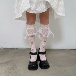 Chaussettes en dentelle pour femmes et filles adultes, bas d'été transparents à fleurs, Section fine, pour adolescentes JK