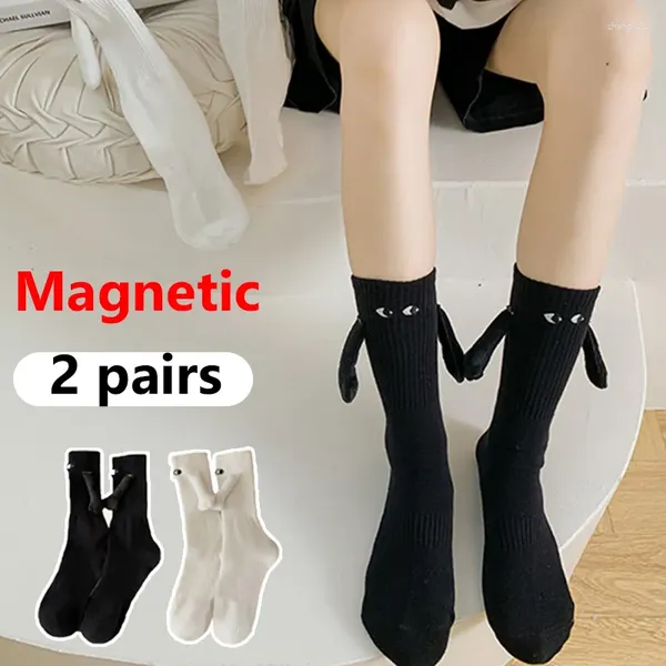 Alobee – chaussettes pour femmes, 2 paires, poupée 3D, chaussettes en coton, main dans le Tube central avec aimant, aspiration magnétique créative