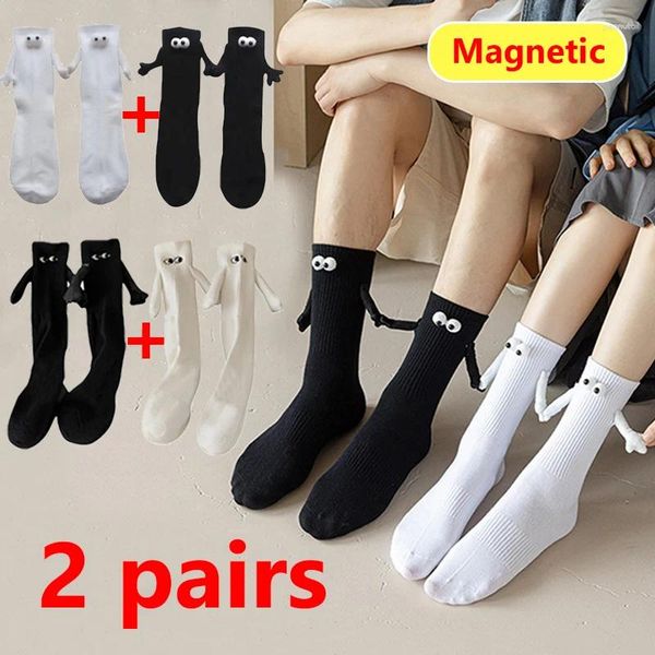 Alobee – chaussettes en coton pour femmes, chaussettes de Couple Harajuku, aspiration magnétique, main en noir et blanc, unisexe, mains longues