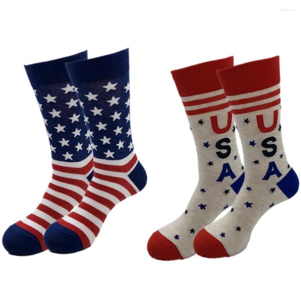 Chaussettes drapeau américain pour femmes, 2 paires, robe amusante américaine, nouveauté, cadeau pour garçons d'honneur