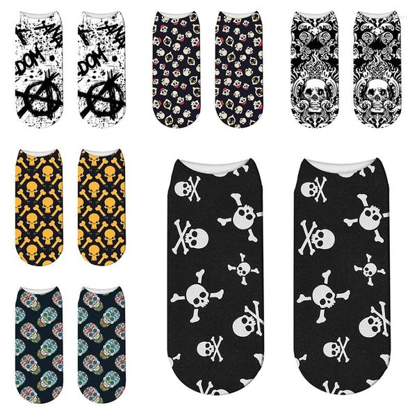 Chaussettes unisexes pour femmes et hommes, crâne 3D, mode, courtes, féminines, décontractées, imprimées, Harajuku, cadeau de fête individuel