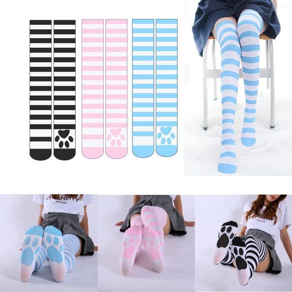 Femmes chaussettes Animal pied imprimé genou longueur bas dessin animé mignon Kitty mode sur les Calcetines Mujer