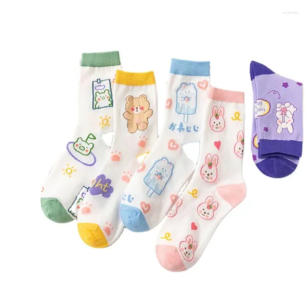 Femmes chaussettes Imprimé animal harajuku kawaii ours conception mignon peinture à l'huile abstraite de style coréen art créatif sokken