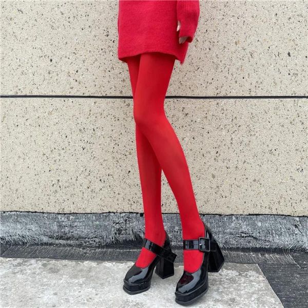 Calcetines de mujer Anti-gancho Medias pantimedias rojas Medias elásticas sin costuras Leggings de talle alto Tacón