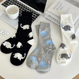 Femmes chaussettes Arrivée printemps automne décontracté style coréen dessin animé animal éléphant imprimé coton tube milieu drôle pour les filles