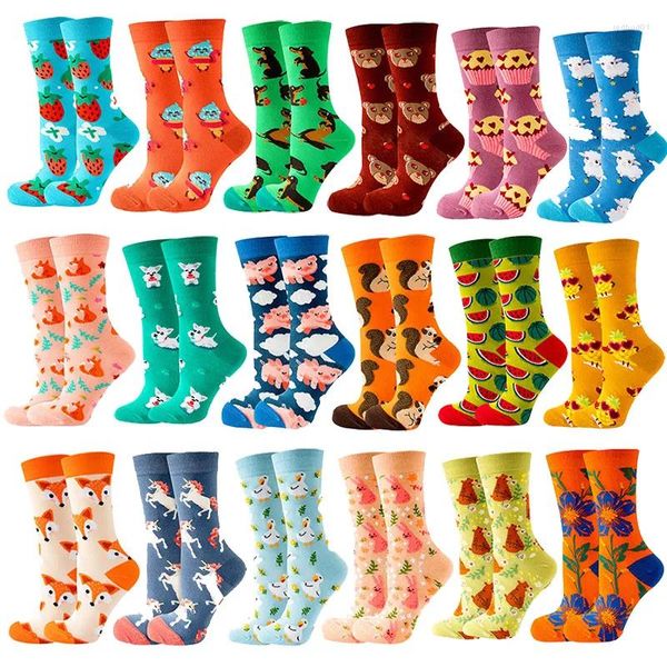 Chaussettes de femmes automne et hiver animal Mid Tube Fruit Men de mode mignon Coton drôle