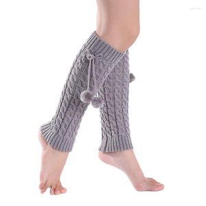 Chaussettes femmes automne et hiver bonneterie tricotée lin motif boule jambe ample Protection du genou couvre-pieds bas pour femmes