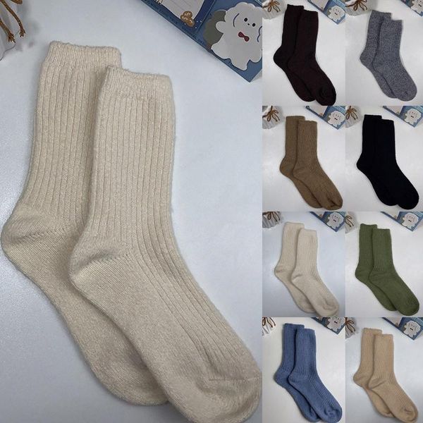 Calcetines de mujer Otoño e Invierno Lana de colores sólidos Moda simple Medias de tubo medio Lencería Muslo alto