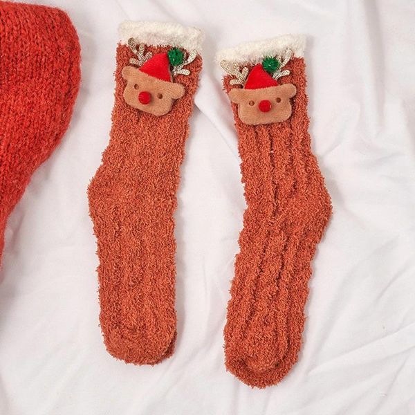 Chaussettes épaisses pour femmes, automne et hiver, Tube moyen de dessin animé mignon, médias japonais coréens de noël