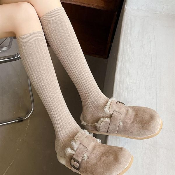 Femmes chaussettes automne mode bas coton tricoté couleur unie longue Style japonais lycée filles genou