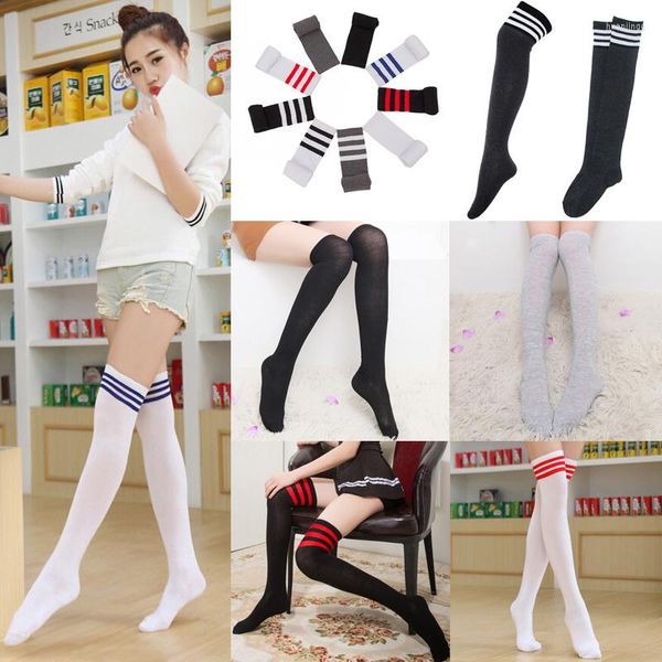 Chaussettes en coton à rayures pour femmes, bas chauds, cuisses hautes au dessus du genou, mode Style scolaire, Leggings longs, vêtements pour femmes, automne