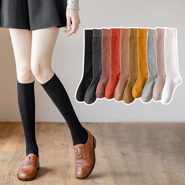 Femmes Chaussettes Automne Hiver Veau Coton Tube Uniforme Étudiants Japonais Noir Blanc Sur Le Genou Bas