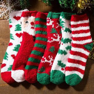 Femmes chaussettes automne hiver décontracté épais chaud corail polaire femmes année noël rouge chaussette sol sommeil Sox pour la maison