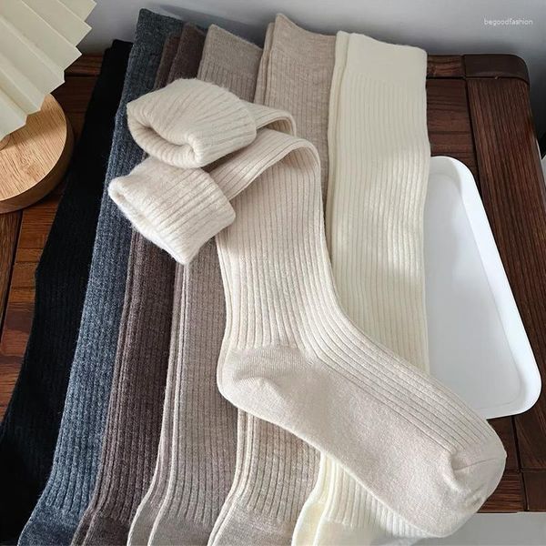 Calcetines de mujer Otoño Invierno algodón tejido Color sólido bota medias largas estilo japonés escuela secundaria niñas rodilla