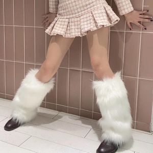 Chaussettes pour femmes, mode automne hiver, Style Harajuku Y2k, chauffe-jambes en peluche blanc Kawaii, couvre-pieds, manchettes de bottes pour filles