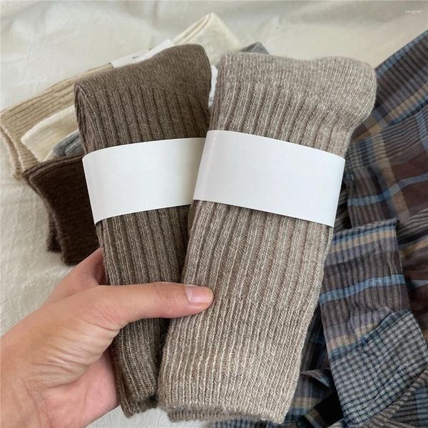 Calcetines para mujeres otoño invierno espesas de lana tibia cachemira termal tripulación larga medias para dormir para dormir tubería de color sólido