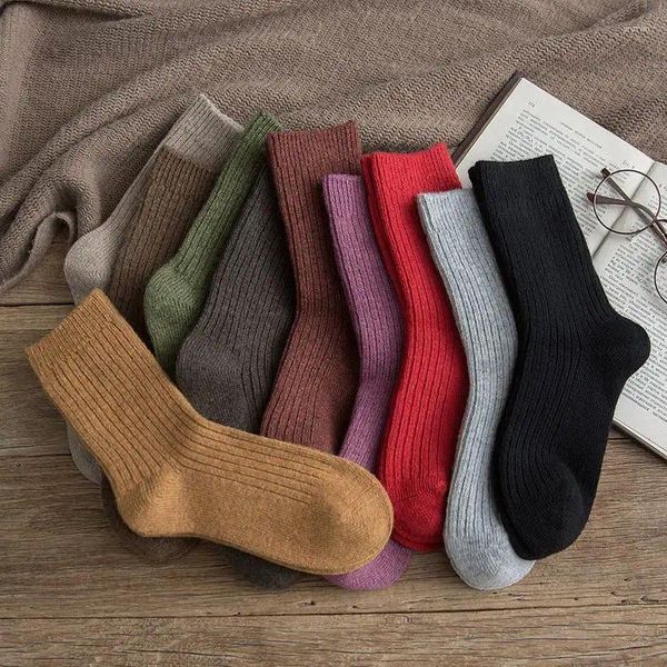 Chaussettes chaudes en laine pour femmes, automne et hiver, barre verticale, tête cousue à la main, épaississement, haute qualité, vente en gros, 10 paire/lot