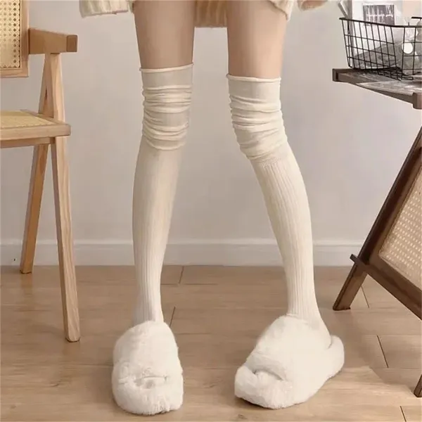 Chaussettes pour femmes automne hiver chaussettes au-dessus du genou couleur unie cuisse haute bas thermique chaud coton grand tube leggings décontracté longue jambe