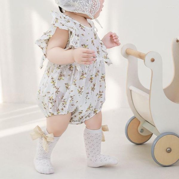 Femmes chaussettes bébé filles longs bas princesse évider maille gros nœud papillon enfant en bas âge été mignon genou-haut