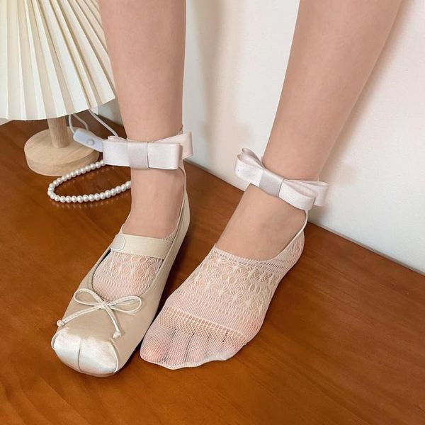 Calcetines de mujer estilo ballet lazo de doncella ahuecado barco lindo lolita jk estudiante estilo fino encaje para