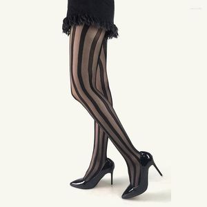 Chaussettes bicolores pour femmes, larges rayures verticales, collants Sexy pour femmes, bas ultra-fins amincissants, Style