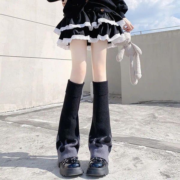 Calcetines de mujer Calcetines de pantorrillas de llamas negros y grises Calcetines largos de punto japonés Y2K Chica picante JK Lolita Puños de bota apilados