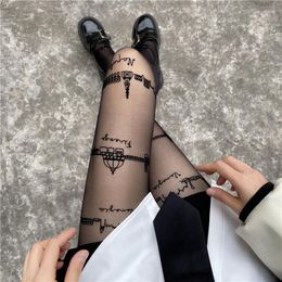Calcetines de mujer negro Italia carta de viaje Sexy pantimedias medias sin costuras Anti-snatch verano Nylon medias ajustadas medias femeninas