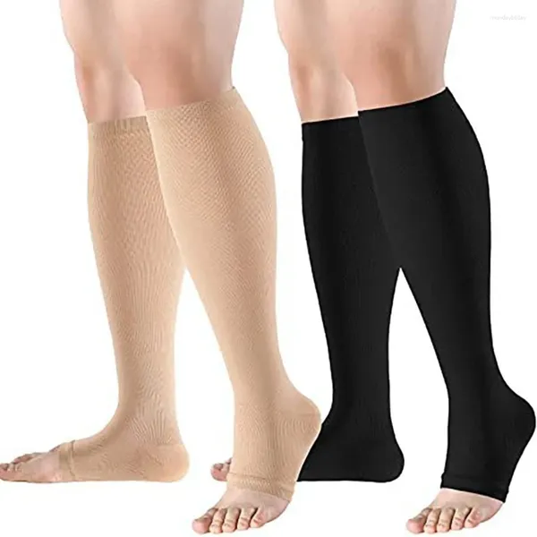 Chaussettes de femmes Black Knee High Open Toe Compression pour les femmes / hommes Sports Running Compress S / M / L / XL / XXL