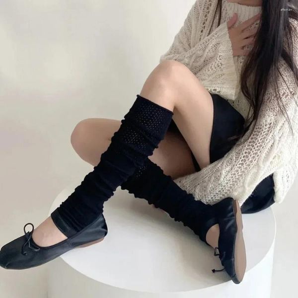 Chaussettes noires en coton tricoté pour femmes, couvre-pieds chauds, bas longs aux genoux, coréen, automne hiver, Y2k, pour filles