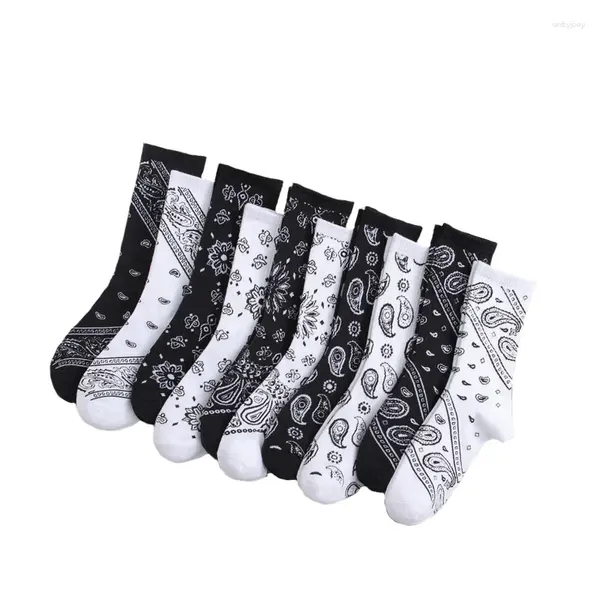 Femmes chaussettes noir blanc coton drôle de fleur drôle bandanna paisley west hiphop top street skate skateboard skateboard