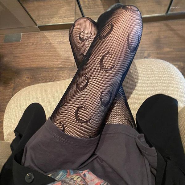 Calcetines de mujer Negro Blanco Ahueca hacia fuera Medias de red con estampado de luna Medias de malla góticas de Lolita Medias sexy Medias de nailon Pantimedias transparentes Regalos para damas