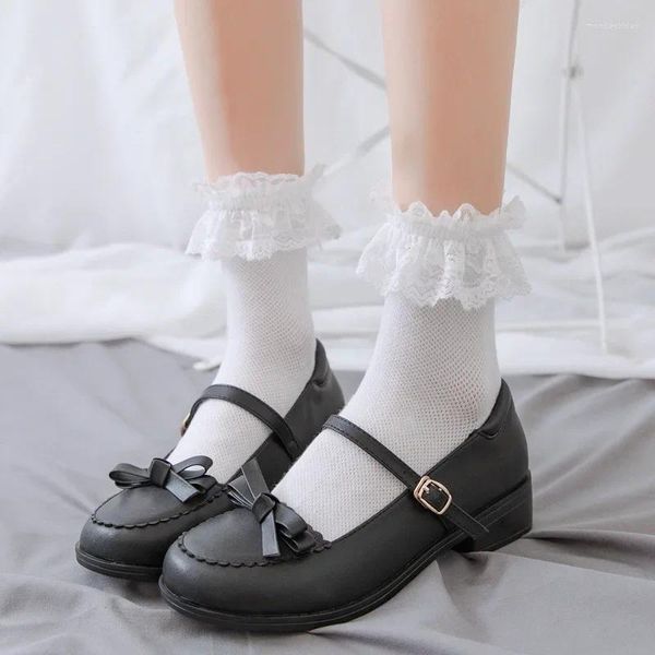 Femmes chaussettes noires blanches lacet lace pour filles kawaii japonais harajuku coton court respirant sweet voltise princesse