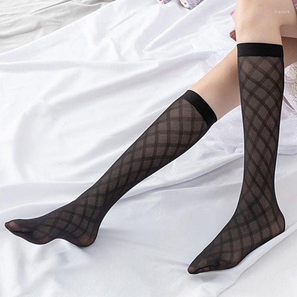 Calcetines De Mujer negro con medias De encaje JK moda japonesa linda chica De seda hasta la rodilla Medias transparentes De malla Medias De Mujer