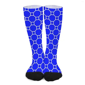 Calcetines de mujer con estampado geométrico de colmenas azules, medias modernas de invierno antideslizantes para mujer, estampado suave, deportes al aire libre