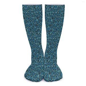 Calcetines de Mujer Estampado de Leopardo Azul Animal Funky Medias Divertidas Otoño Antideslizante Pareja Mediano Suave Gráfico Escalada