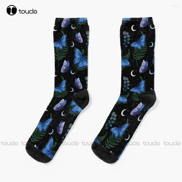 Femmes chaussettes bleues morpho papillon noir