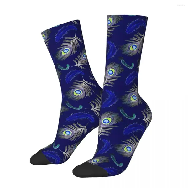 Chaussettes de femmes Blue Peacock Feath Stockings Animal Imprimé personnalisé Casual Automne Antinom Anti-Slip Couple d'extérieur Sports chauds doux