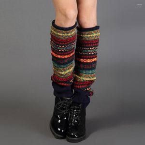 Femmes Chaussettes Bohemis Crochet Tricoté Long Printemps Patchwork Genou Haute Botte Chaude