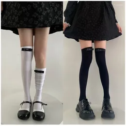 Dames sokken boog knoop vaste kleur zwart wit midden kalf voor dames schattige lolita kawaii cosplay nylon kousen damesmeisjes