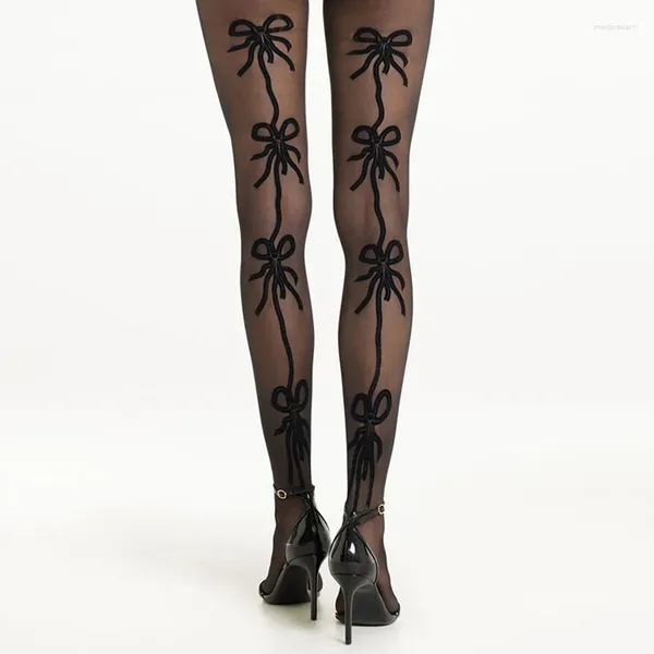 Femmes chaussettes Collants de nœud motif en mailles